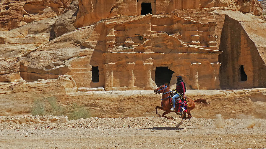 Horse And Rider In Petra - 2 Photograph