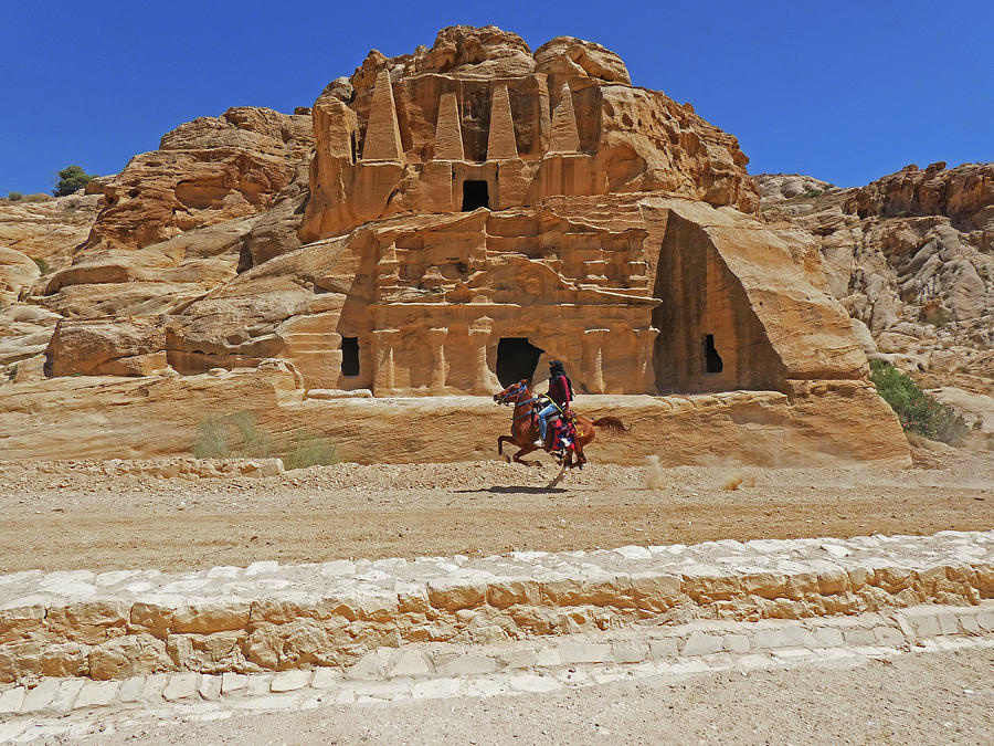 Horse and Rider in Petra Photograph by Alan Socolik