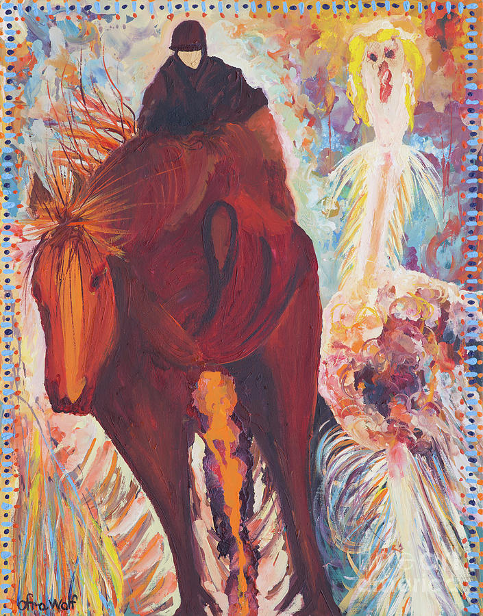 Horse and rider Painting by Ofra Wolf