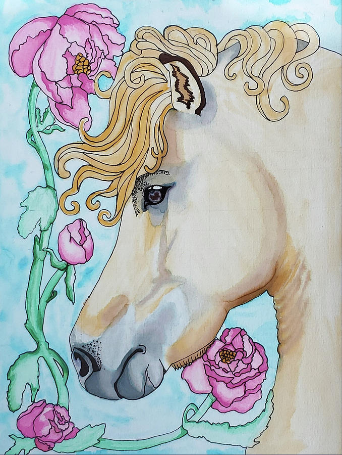 Horse and Roses Painting by Equus Artisan