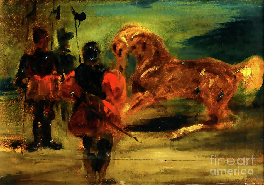 Horse and Three Men Painting by Eugene Delacroix