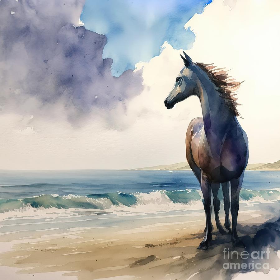Summer Painting - Horse At Beach by N Akkash