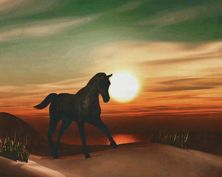 Horse at sunset Painting by Jan Keteleer