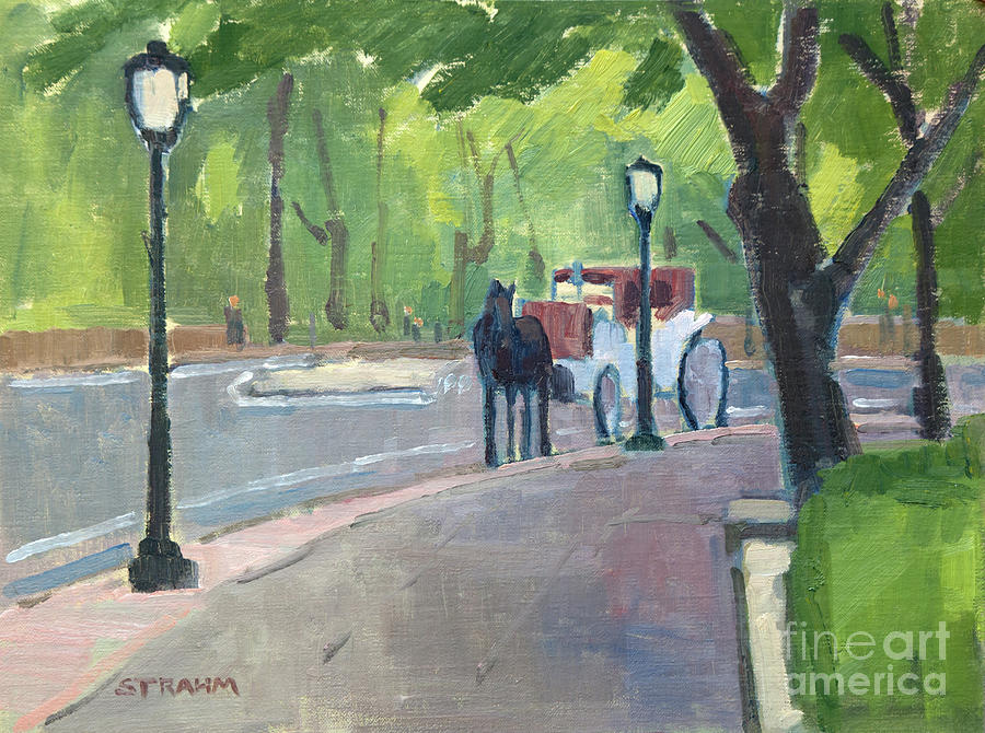 Horse Carriage in Central Park - New York City Painting by Paul Strahm