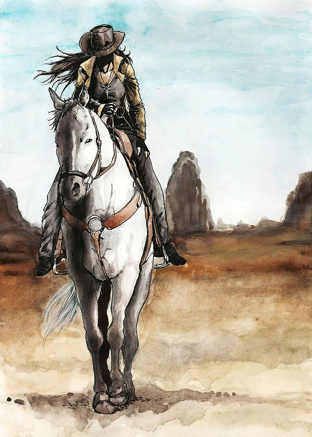 Horse Cowgirl On Horse Digital Art By Rowlette Nixon