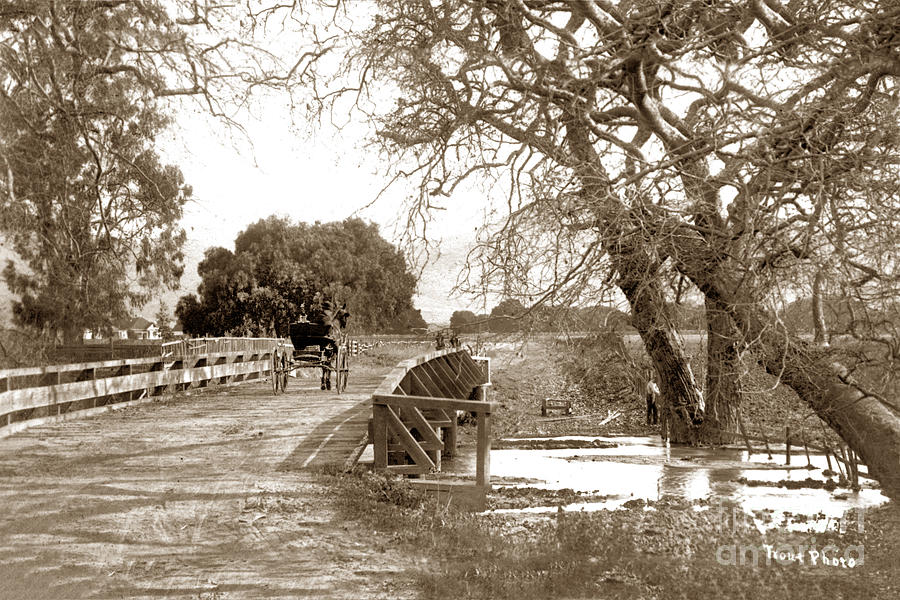 Salinas Photograph - Horse drawn carriage crossing a bridge, Salinas 1908 by Monterey County Historical Society