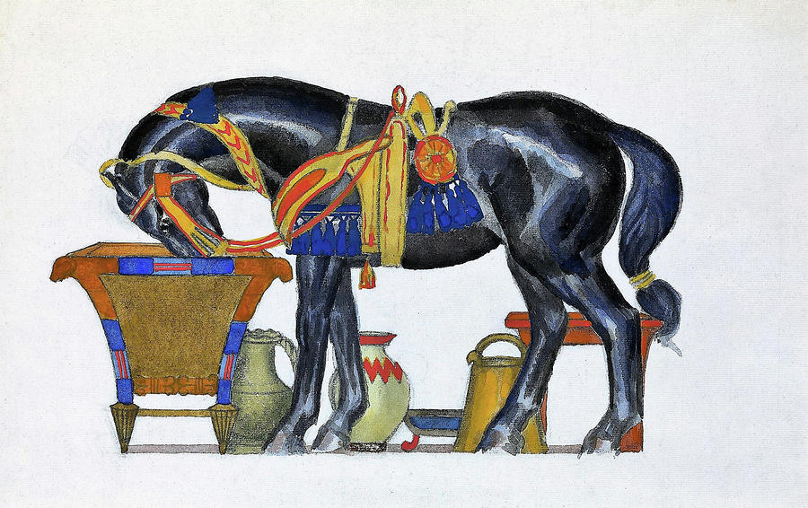 Horse drinking water - Digital Remastered Edition Painting by Leon Bakst
