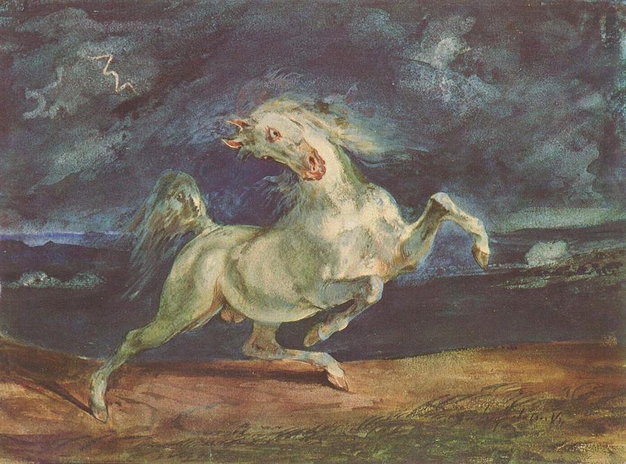 Horse Painting - Horse Frightened by a Storm by Eugene Delacroix