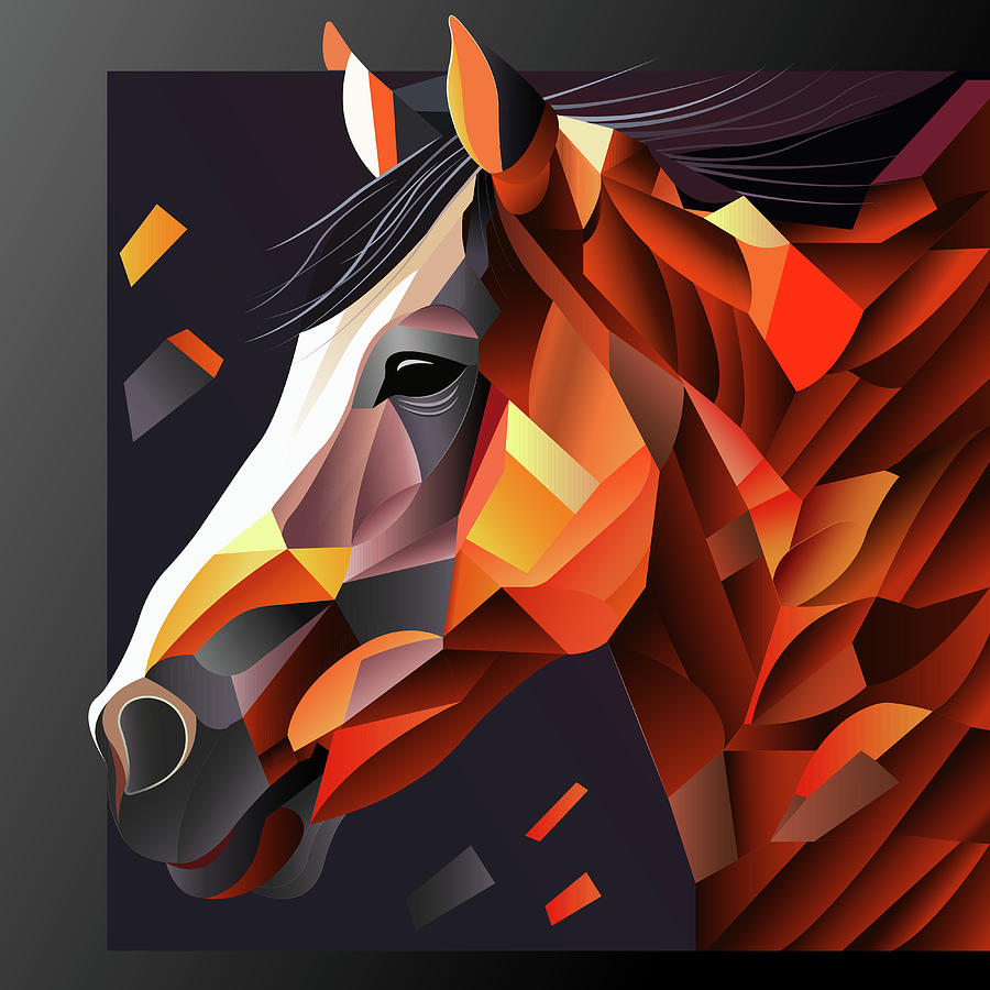 Horse Head, Horse In Abstract Art Style, Cube Style For Poster Digital ...