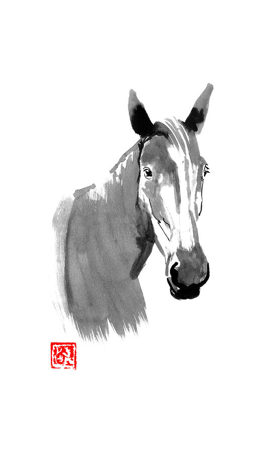 Horse Drawing - Horse Head by Pechane Sumie
