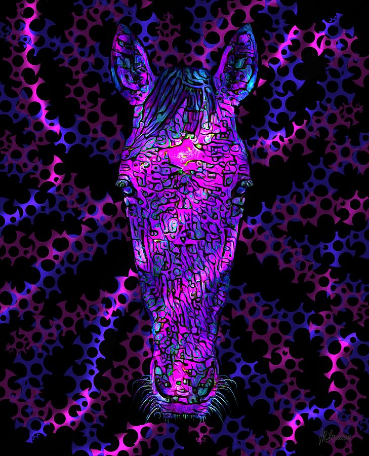 Horse Head Squiggle Purple Pink Psychedelic Drawing by Joan Stratton