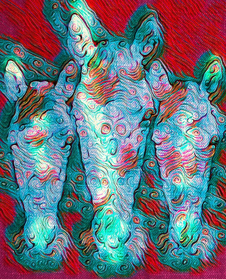 Horse Heads Abstract Treat Digital Art by Joan Stratton