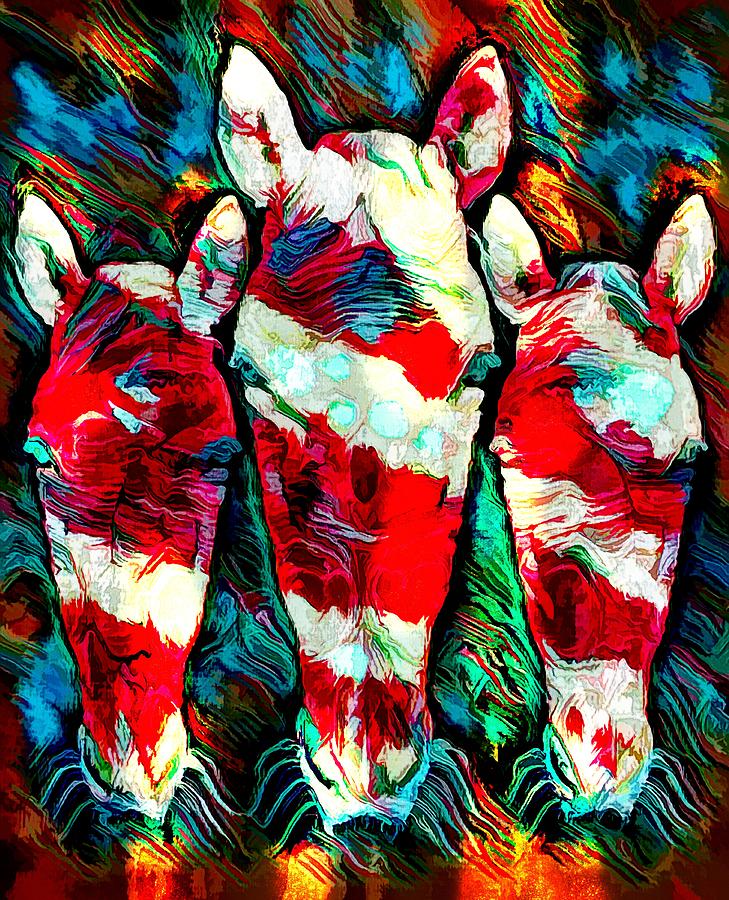 Horse Heads Stripes And Swirls Digital Art by Joan Stratton