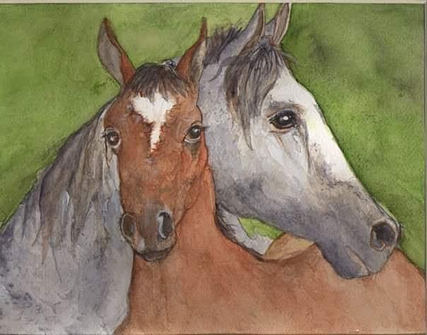Horse Hugs Painting by Alison Steiner