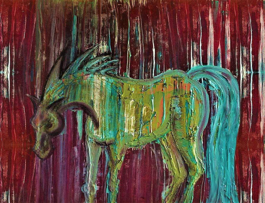 Horse in the rain Painting by Joan Stratton