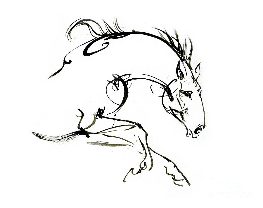 Horse ink drawing 2019 12 04 Drawing by Ang El
