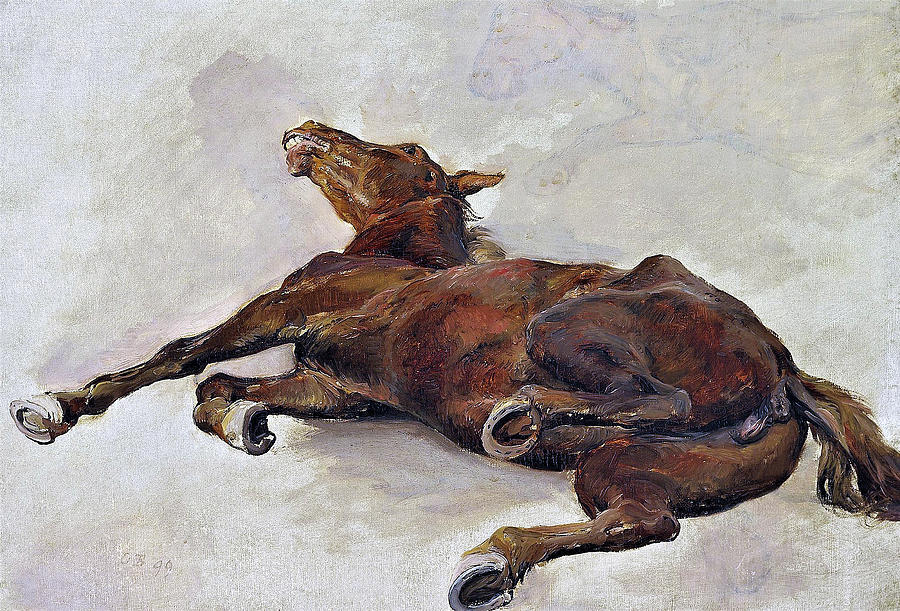 Horse lying on the ground - Digital Remastered Edition Painting by Otto Bache