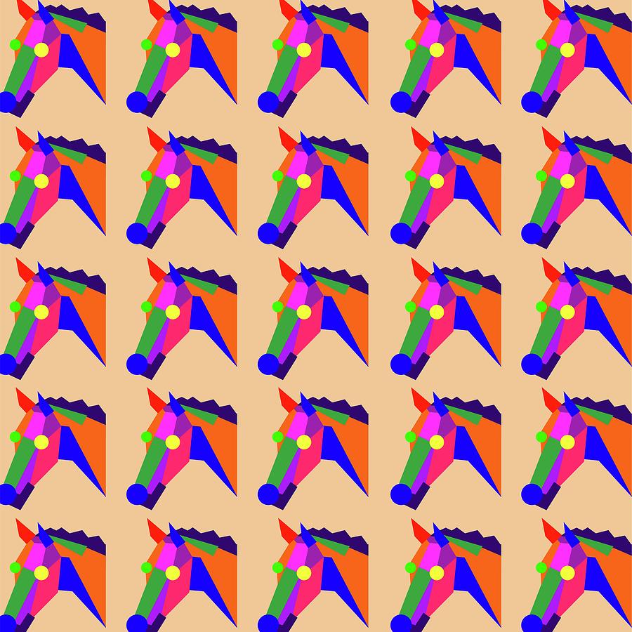 Horse Pattern Wpap Style Cream Background Digital Art