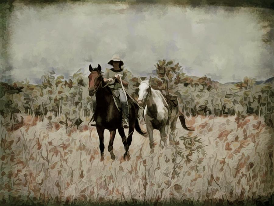 Horse Power Mustering With A Spare Mixed Media by Joan Stratton