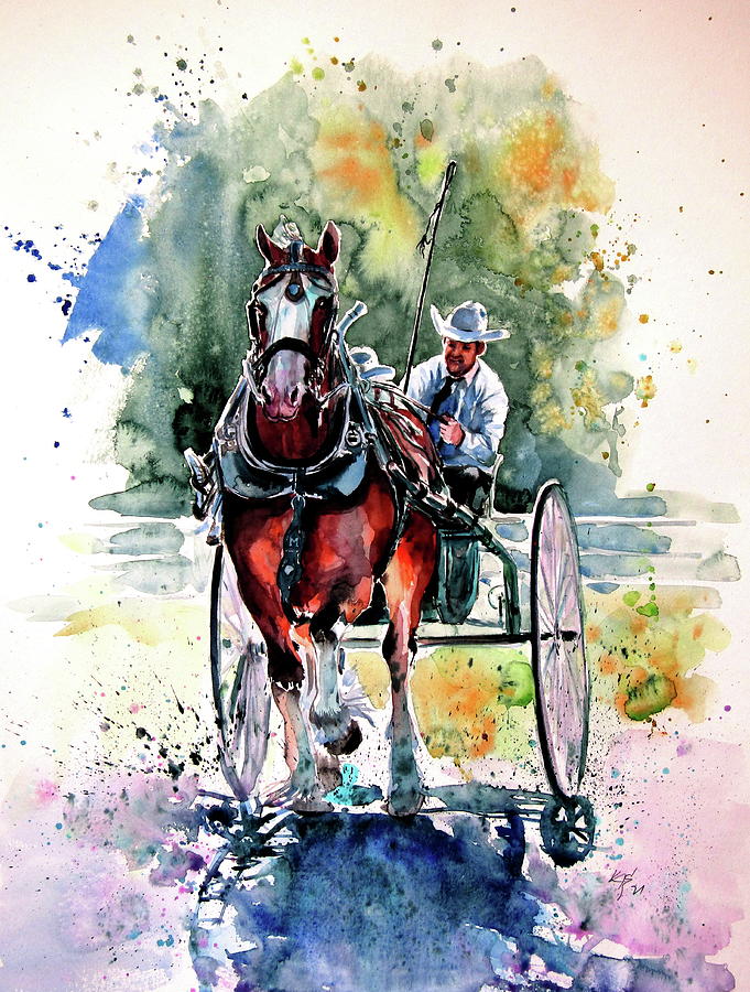Horse race Painting by Kovacs Anna Brigitta