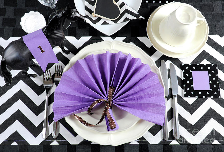 Horse racing carnival party luncheon table place setting . Photograph by Milleflore Images