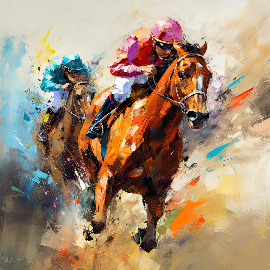 Horse Racing III - Colorful Horse Racing Artwork Digital Art by Lourry Legarde
