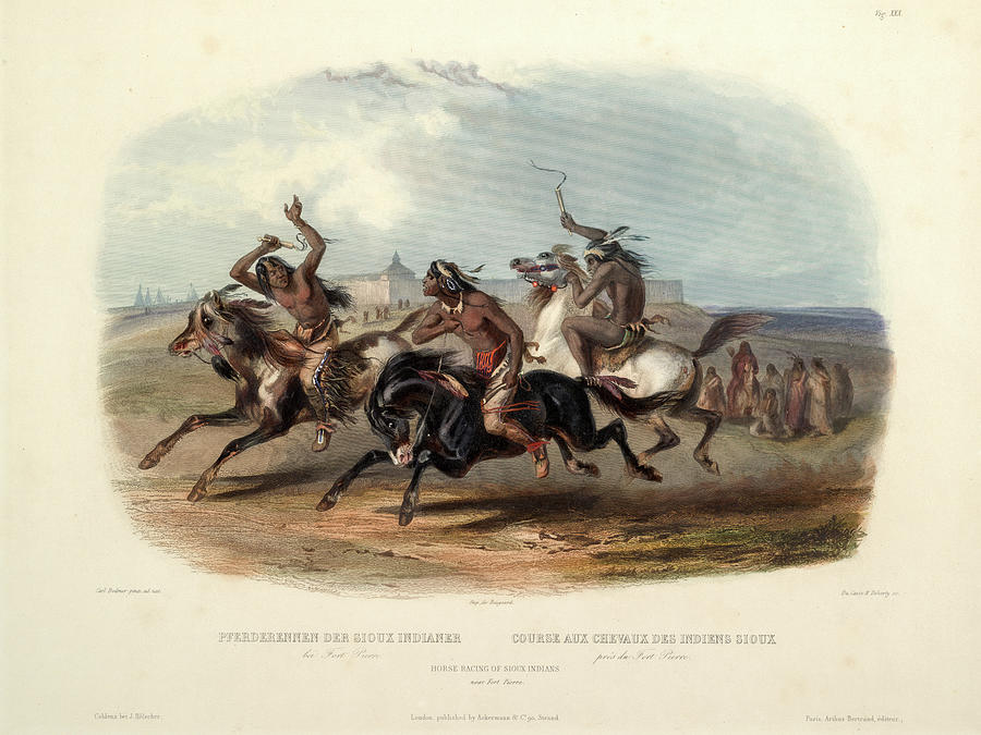 Horse racing of the Sioux indians Drawing by Karl Bodmer Horse racing of the Sioux indians Drawing by Karl Bodmer