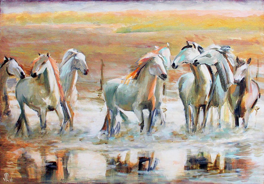 Horse reflection Painting by Vali Irina Ciobanu
