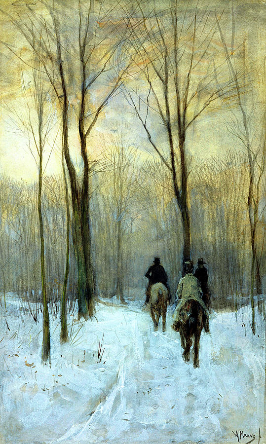 Horse Riders In The Snow In The Haagse Bos Painting