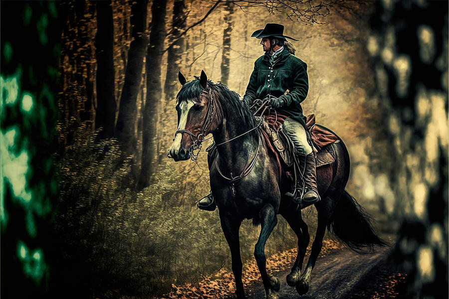 Fantasy Digital Art - Horse  riding  threw  the  woods    stylize  by Asar Studios by Celestial Images