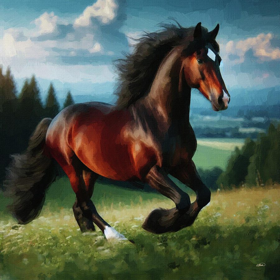 Horse Running in Meadow - DWP1701162 Painting by Dean Wittle