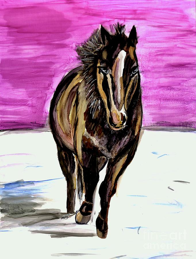 Horse Running in Snow Painting by Patty Donoghue