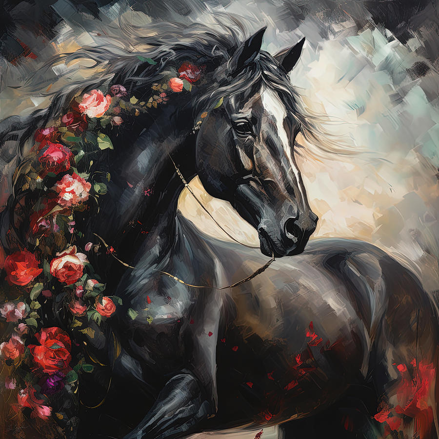 Horse with Flowers Paintings Painting by Lourry Legarde