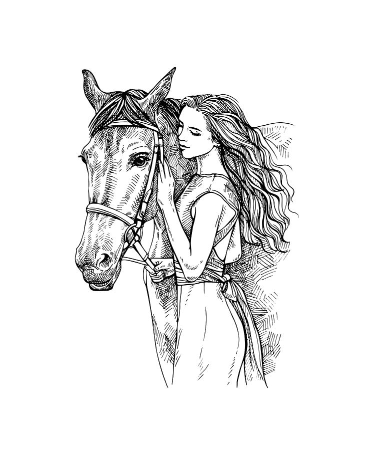 A Girl and Her Horse Drawing by Mary Johnson  Pixels