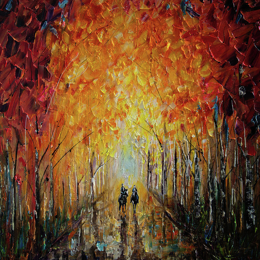 Horseback Riding in the East Coast Forest Painting by Lena Owens - OLena Art Vibrant Palette Knife and Graphic Design