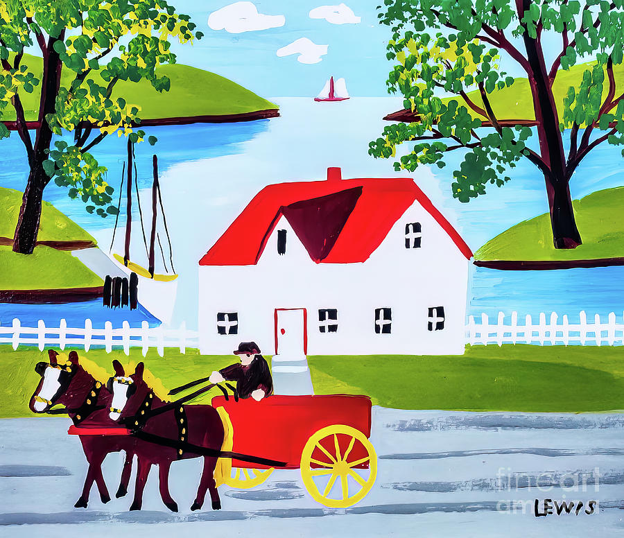 Horses and Cart by Maud Lewis 1964 Painting by Maud Lewis