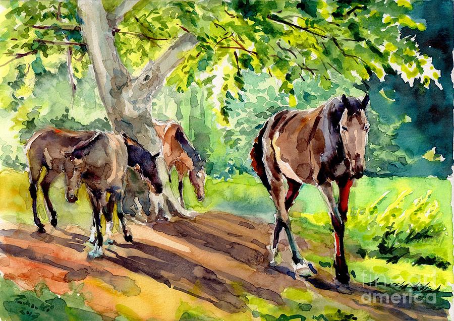 Horse Painting - Horses At Grass by Suzann Sines