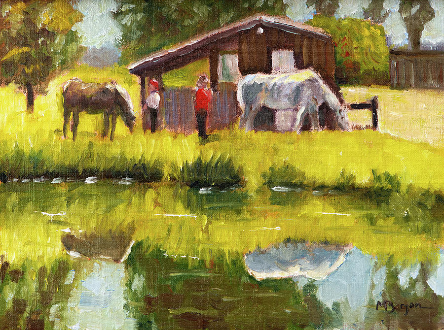 Horses at Inavale Horse Farm Painting by Mike Bergen