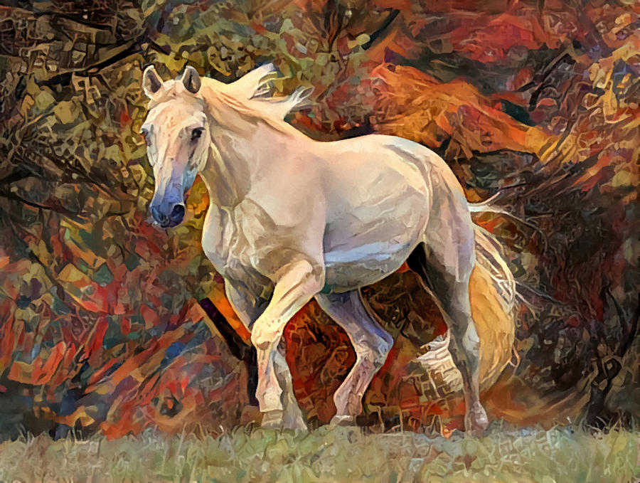 Horses Autumn Pasture Run  Mixed Media by Sandi OReilly