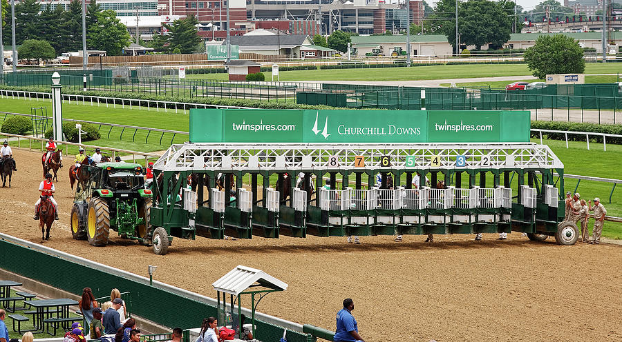 Horses Enter Starting Gate Photograph by Sally Weigand