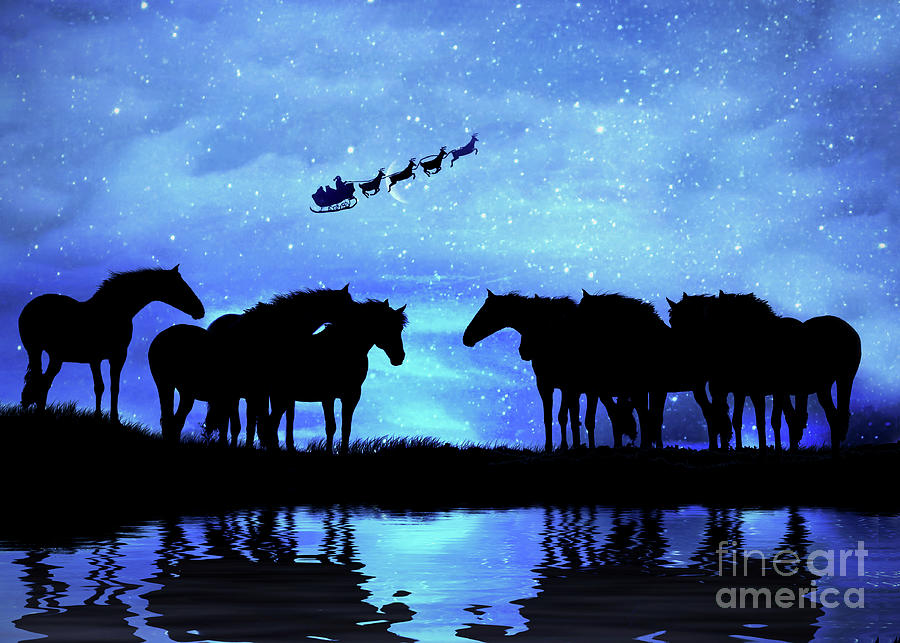 Horses Happy Holidays with Santa and Reindeer Photograph by Stephanie Laird
