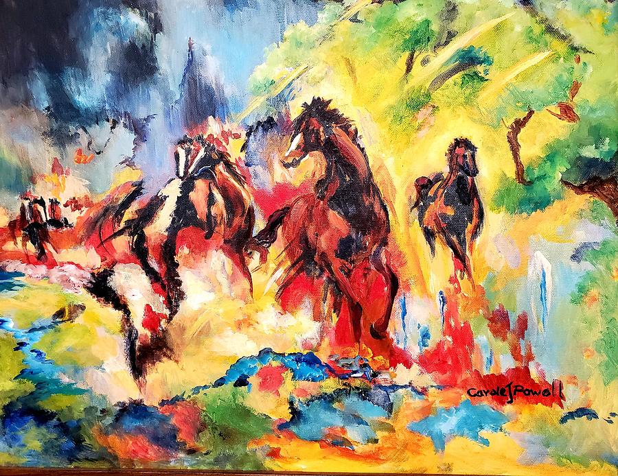 Horses in a Thunderstormtorm Painting by Carole Powell