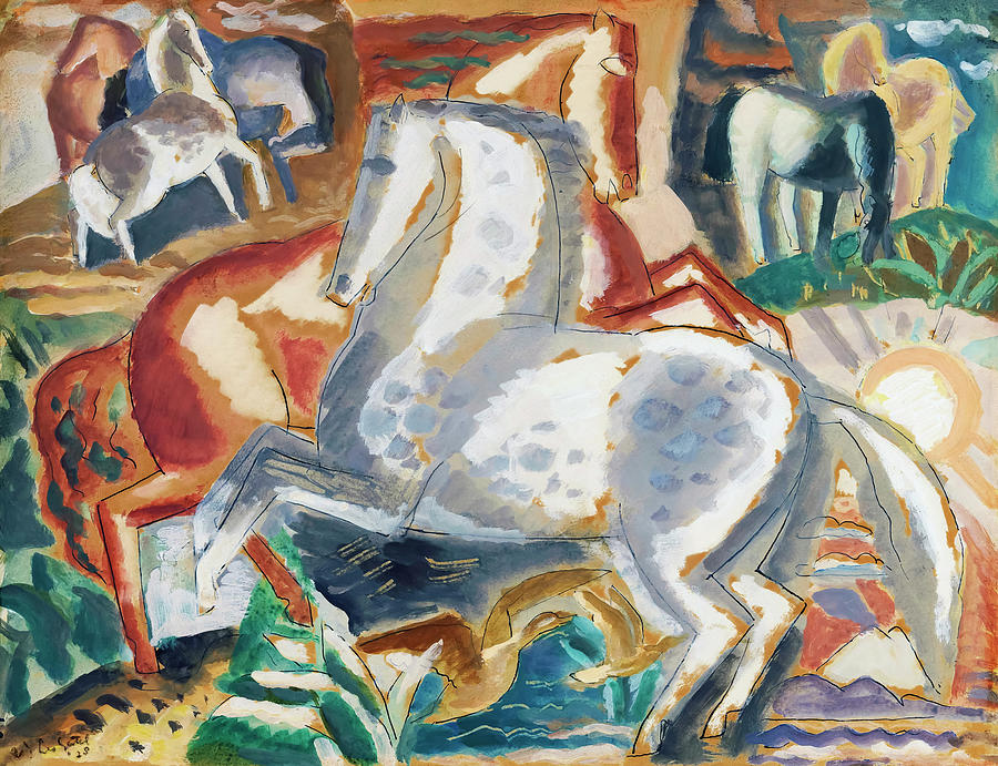 Leo Gestel Painting - Horses in landscape by Leo Gestel by Mango Art