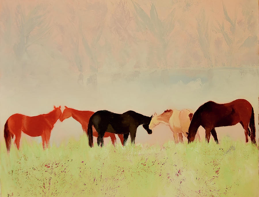 Horses in Spring Painting by Sandra Silva