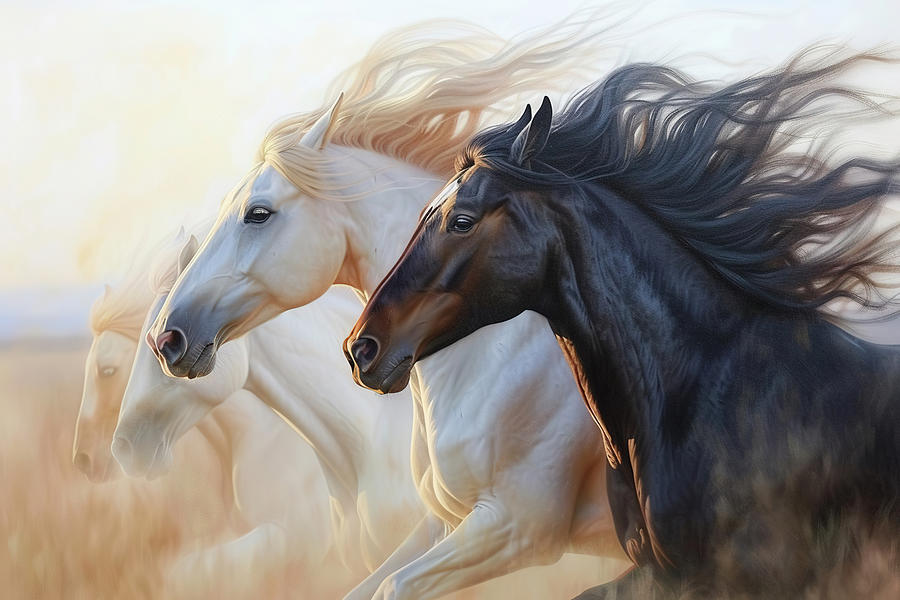Horses Running In The Wheat Fields Digital Art by Athena Mckinzie