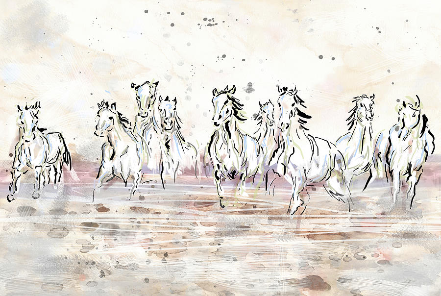 Horses Running Watercolor Painting By Pat Spark