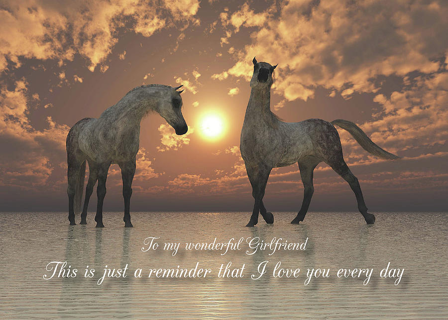 Horses Sunset Sea Valentine for Girlfriend Digital Art by Jan Keteleer