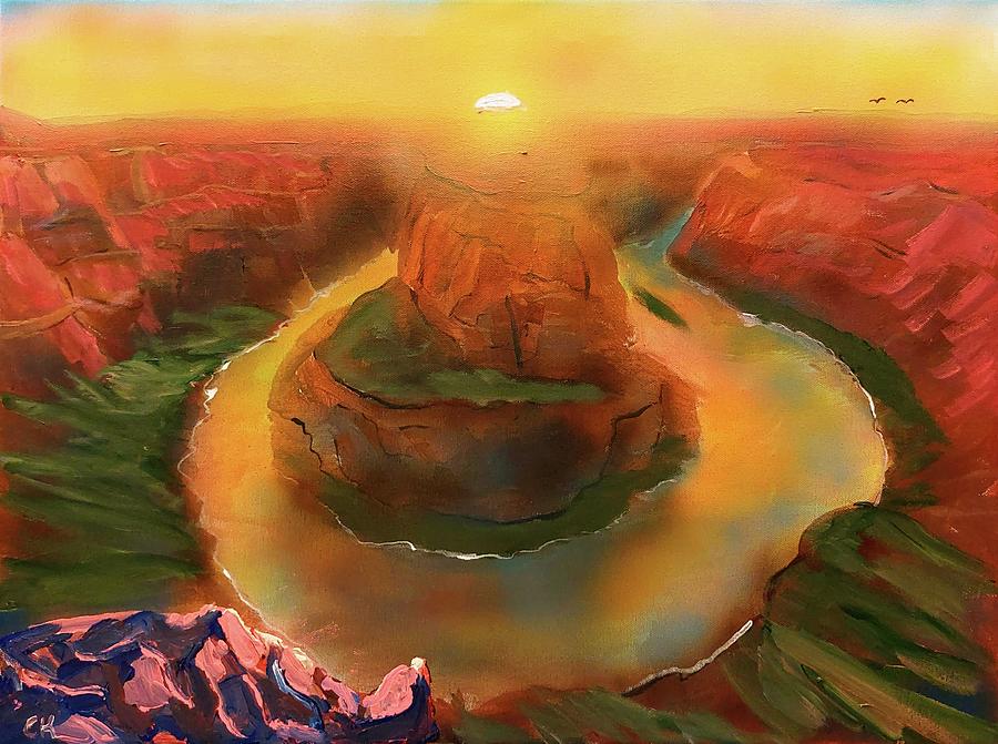 Horseshoe Bend Golden Sunset, Page Arizona Painting by Chance Kafka