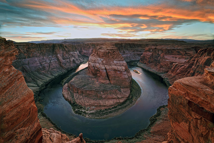 Horseshoe Bend of Colorado River at sunset Photograph by Rainer Grosskopf