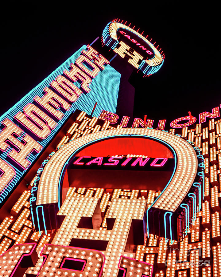 Horseshoe Casino Neon Sign at Night 1972 16 by 20 Photograph by Aloha Art